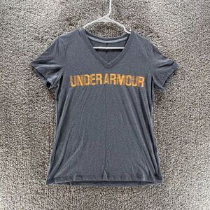 Under Armour Shirt Womens Medium Gray Threadborne Athletic V Neck Ladies Running